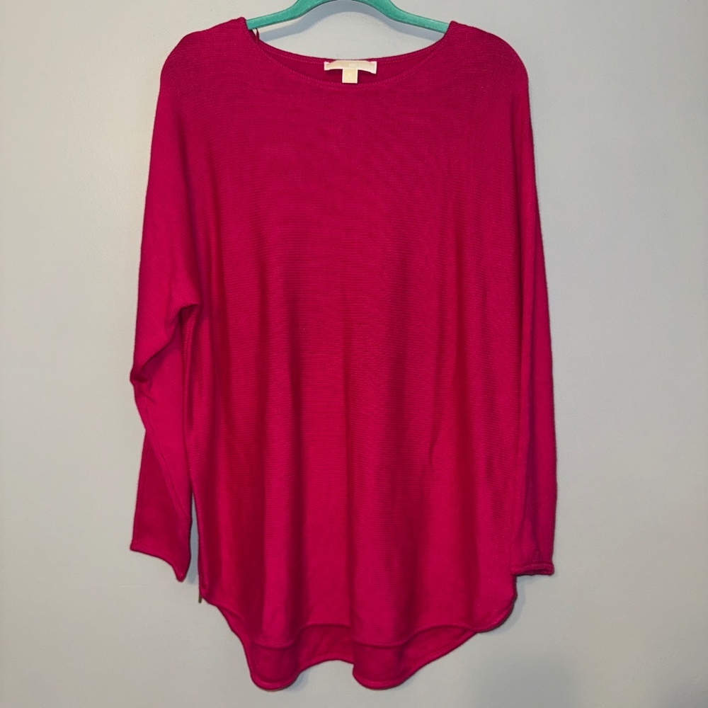 EUC Michael Michael Kors Tunic Hot Pink Knit Top Side Zip Sweater Size XL